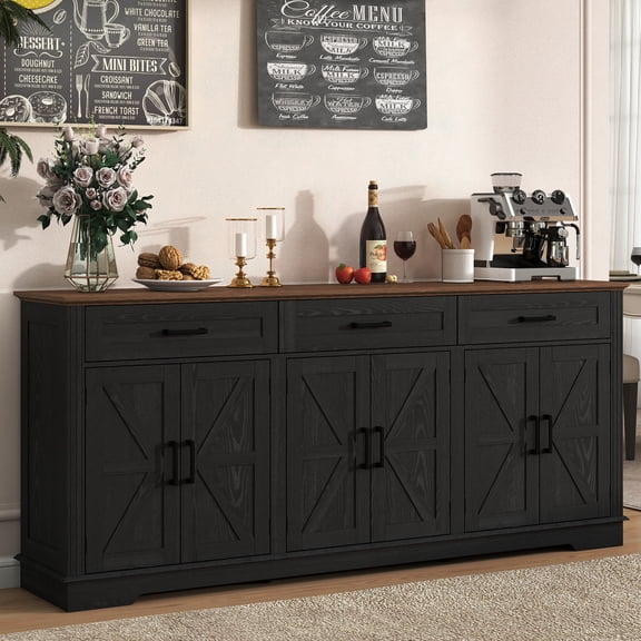 70" Farmhouse Buffet Cabinet with Storage 3 Drawers & 6 Barn Doors for Living Room, Dining Room