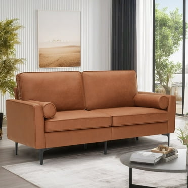 70" Faux Leather Loveseat Sofa, Mid-Century Modern 2 Seater Couches for Living Room