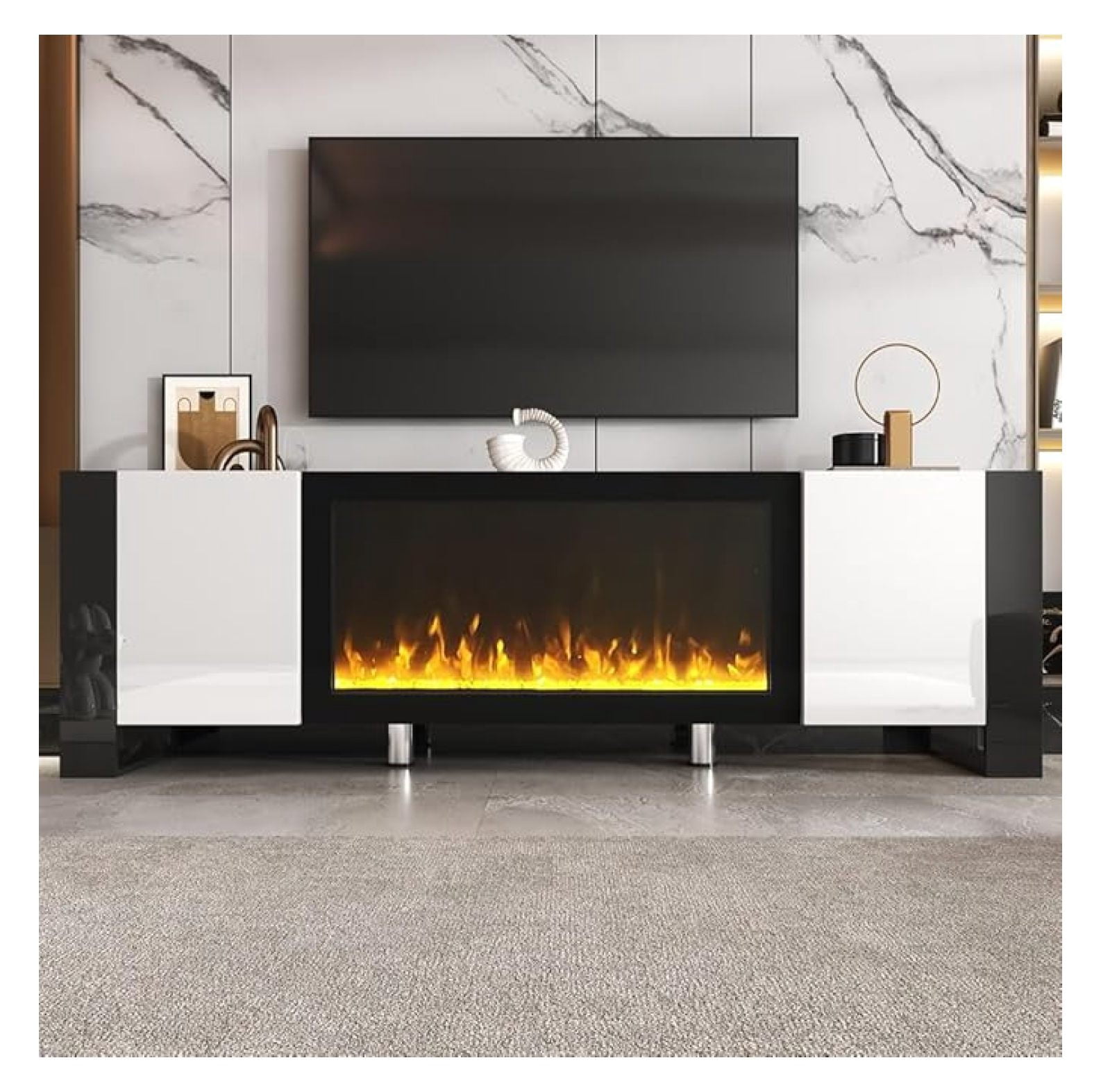 70'' Fireplace TV Stand with 34.2" Non-Heating Electric Fireplace, TV ...