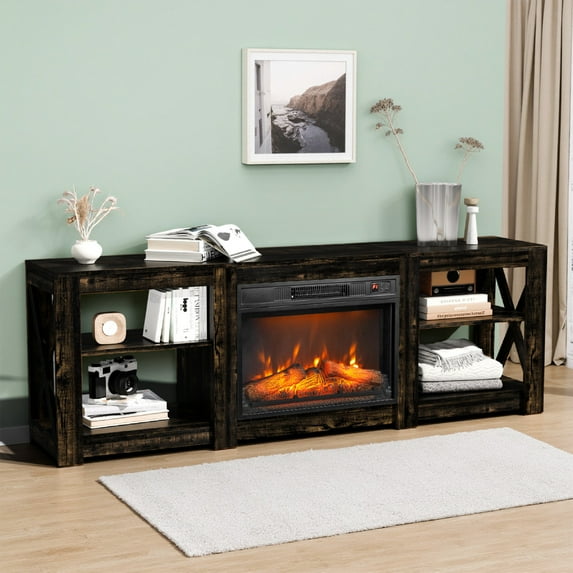 70" Fireplace TV Stand with Fireplace Insert and Remote Control, Entertainment Center with Built-in Storage and Adjustable Shelf, Media Console Table Cabinet for Max 70" TV, Living Room, Black
