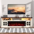 thumbnail image 1 of HARIPUL 70" Fireplace TV Stand for TVs Up to 80" with 36" Electric Fireplace, Entertainment Center with Led Light TV Consoles for Living Room, Firewood, 1 of 6
