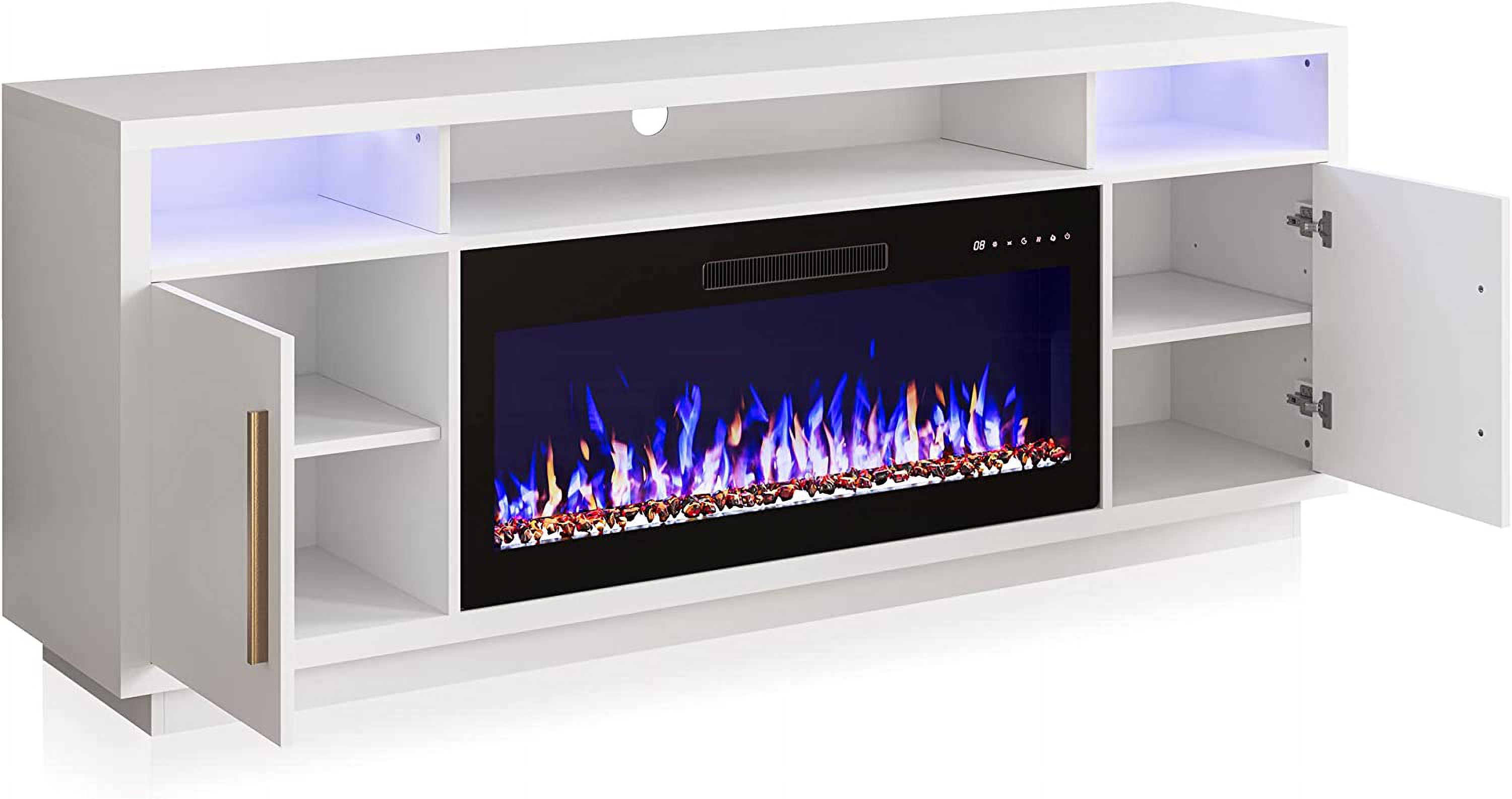 70" Fireplace Tv Stand For Tvs Up To 75", Led Light Entertainment Center With 36" Electric