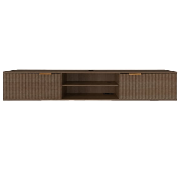 70" Floating TV Stand, Wall Mounted for TVs Up to 80" - Fluted Mid-Century Modern Media Console - Walnut TV Console Cabinet with Floating Shelf, Color: Not Specified