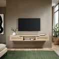 thumbnail image 1 of Walker Edison Modern Rattan-Door Floating TV Stand for TVs up to 80”, Coastal Oak, 1 of 11