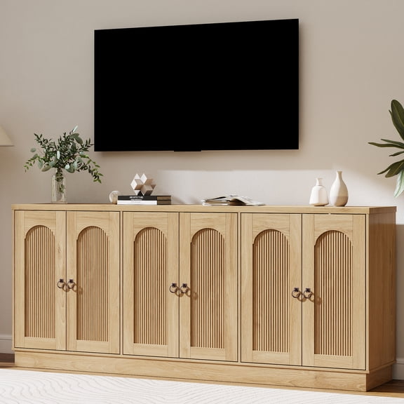 70" Fluted TV Stand for TVs up to 80" with 6 Arched Doors, Storage Cabinets