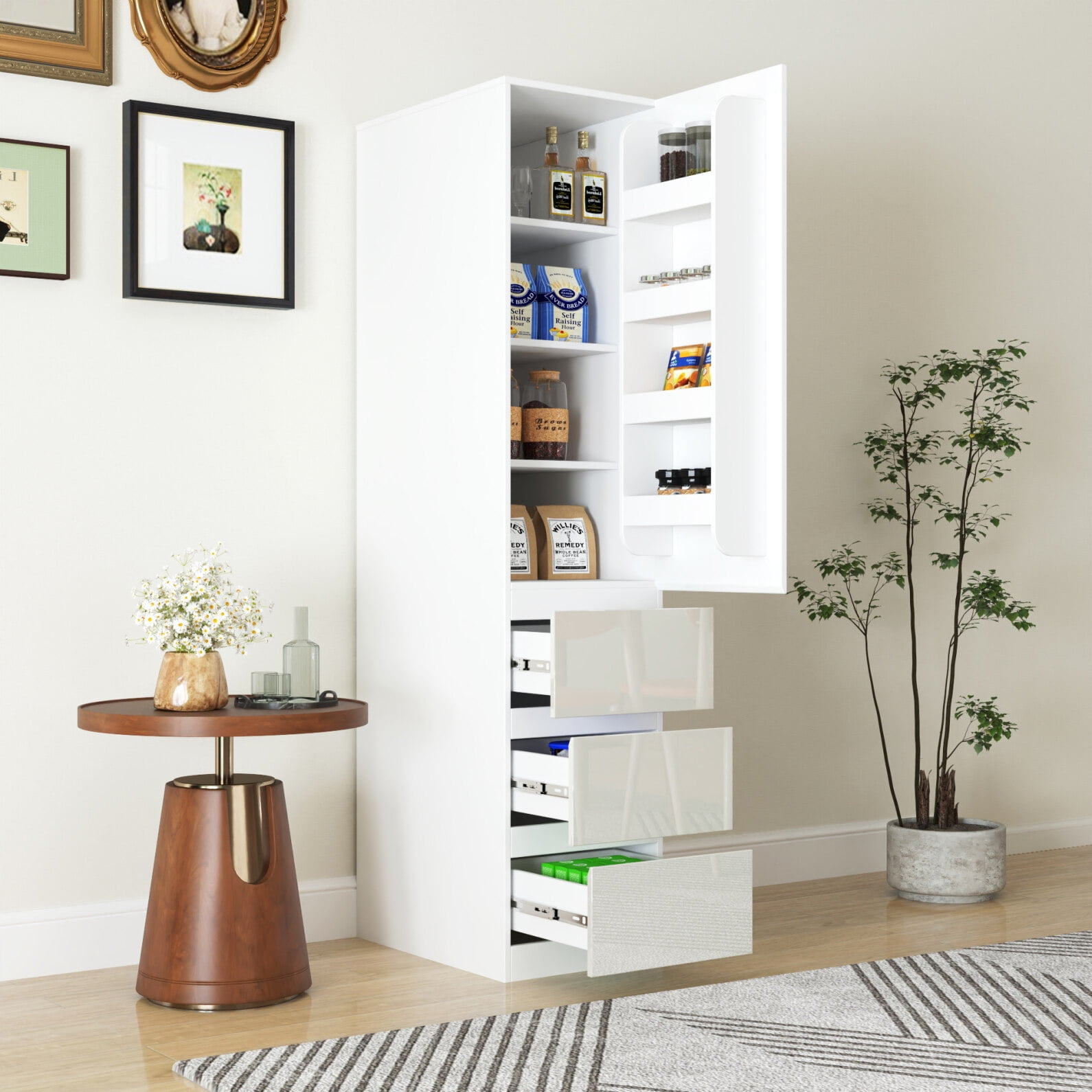 70" Freestanding Kitchen Pantry Cabinet with Doors and Shelves, Cream ...