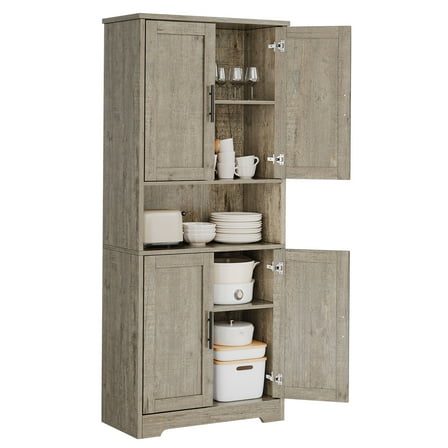 70" Freestanding Pantry Cabinet with Adjustable Shelves & Doors, Storage Cupboard for Kitchen, Dining & Living Room