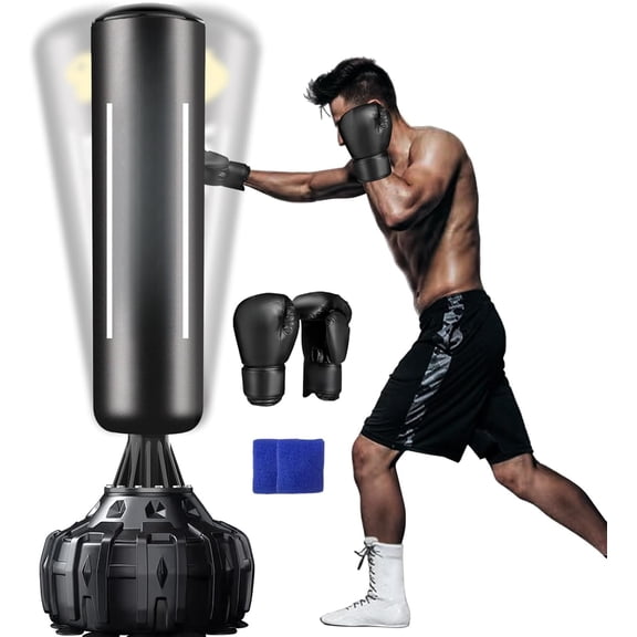 70'' Freestanding Punching Bag with Boxing Gloves Heavy Boxing Bag with Suction Cup Base for Adult Men Stand Kickboxing Bag