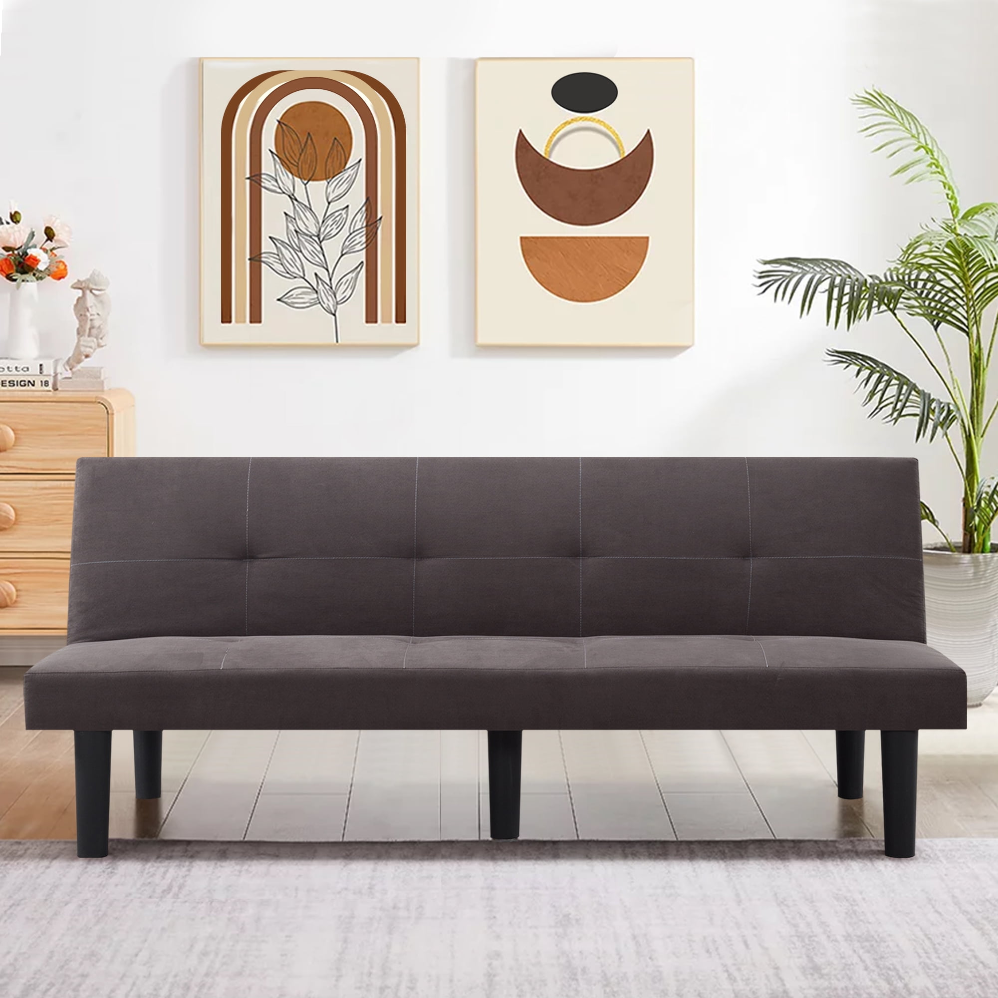 70" Futon Sofa Bed, Modern Suede Convertible Futon Folding Sofa Couch