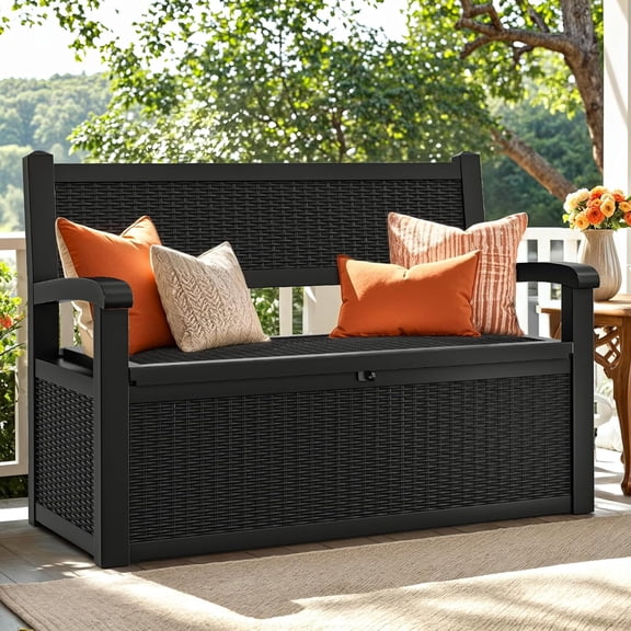 70 Gallon Deck Bench with Storage, Outdoor Storage B Armrests for Patio Garden Pool Porch, Waterproof&Lockable,