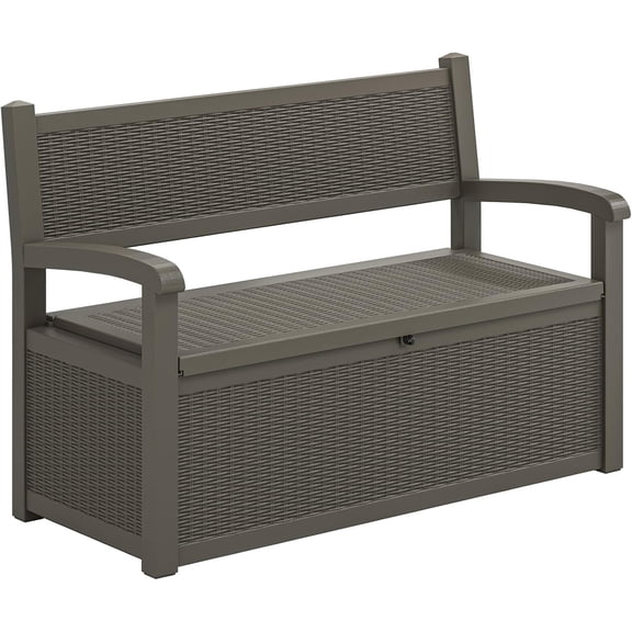 70 Gallon Deck Bench with Storage,Outdoor Storage Box Bench Waterproof&Lockable, Resin Patio Furniture with Armrest for Patio, Porch, Garden,Grey
