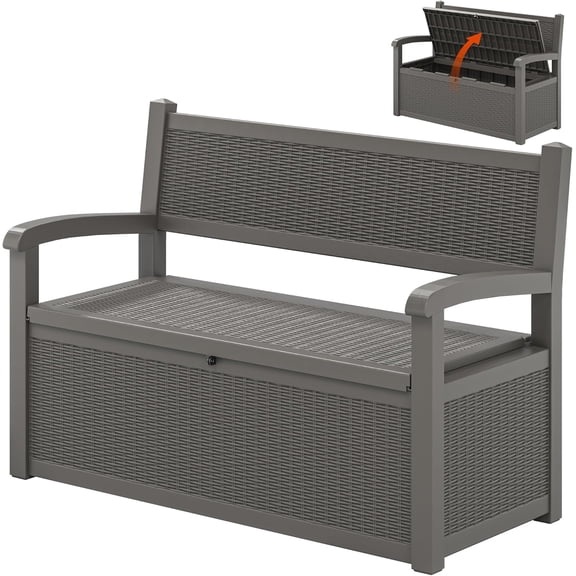 70 Gallon Outdoor Storage Bench Deck Box Lockable for Patio Furniture, Outdoor Porch Bench with Storage Waterproof for Cushions, Garden Tools and Pool Supplies, Grey