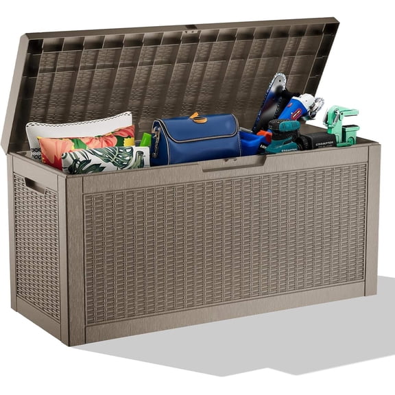 70 Gallon Outdoor Storage Box, Weather-Resistant Resin Deck Box for Garden Tools, Cushions & Patio Storage, Lockable, Easy Assembly (Grey)