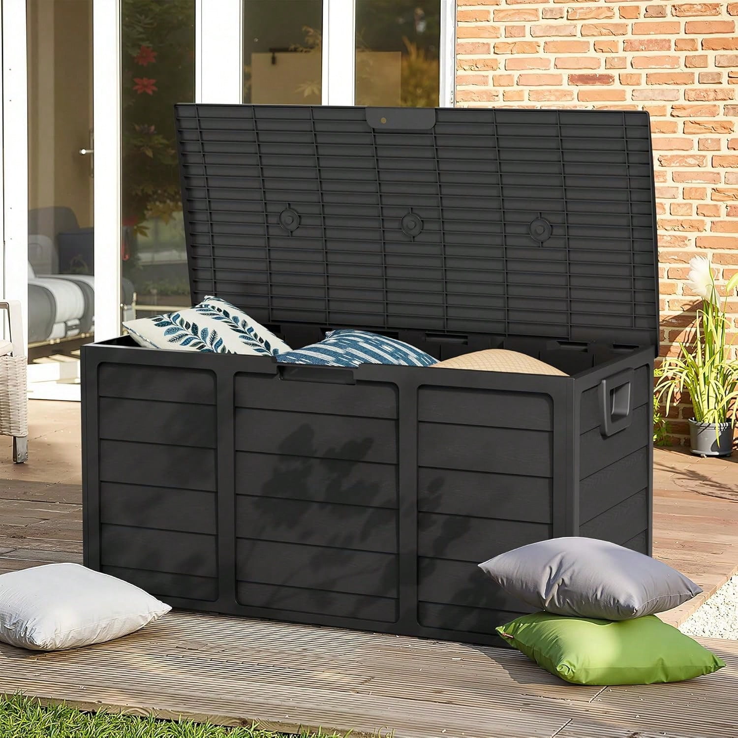 70 Gallon Outdoor Storage Deck Box Weatherproof Durable Resin Container ...