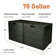 70 Gallon black Resin Deck Box with Lockable Latch, Waterproof UV-Resistant Multi-Purpose Outdoor Storage for Patio Cushions