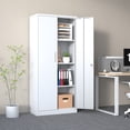 thumbnail image 1 of 70" Garage Storage Cabinet, Metal Storage Cabinet with Locking Doors, Lockable Tool File Cabinet for Home Office Hallway Entryway Garage Utility Room, White, 1 of 9