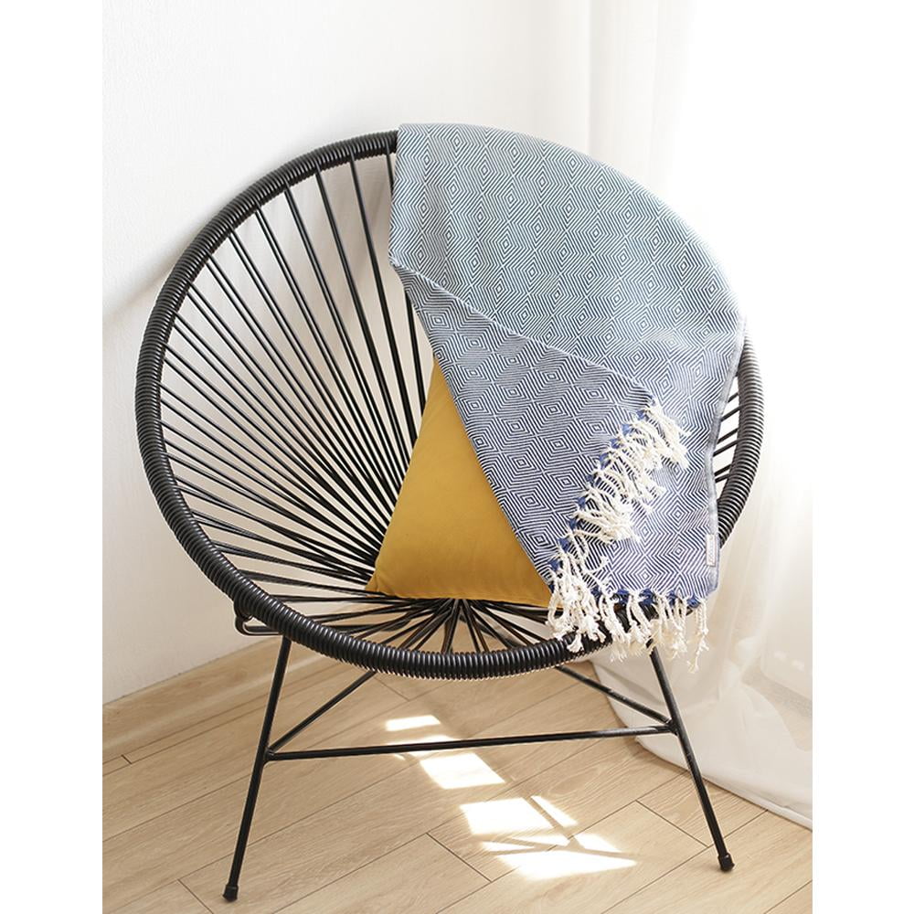 70" Blue Geometric Handwoven Turkish Cotton Throw Blanket