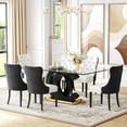 thumbnail image 1 of 70" Glass Dining Table Set for 6, Modern Clear Tabletop with OC Base, 6 Velvet Upholstered Dining Chairs with Nailhead Trim, Solid Wood Legs, for Kitchen, Dining Room, Conference Room, 1 of 7
