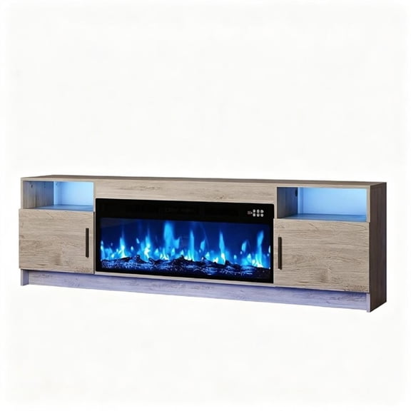 70" Gray Engineered Wood TV Stand with 36" Fireplace & Marble Top