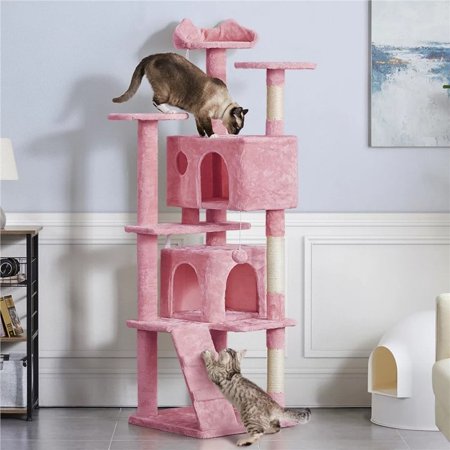 70" H Double Condo Cat Tree with Scratching Post Tower Pink