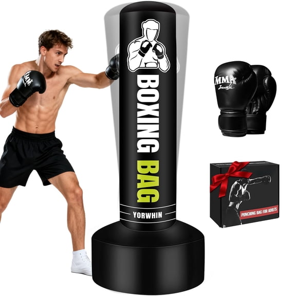 70'' Heavy Punching Bag for Adults Teens, Freestanding Boxing Bag with Boxing Gloves, Women Men Standing Kickboxing Bag Ideal for Beginners Training Muay Thai, Karate, Home Gym Fitness