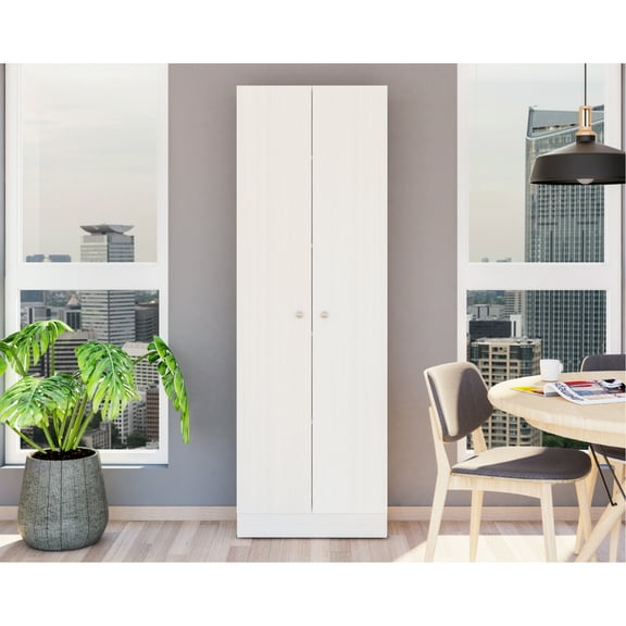 70" High Cabinet With Five 12.9" Interior Shelves, White Washed Oak Finish For Various Room Requirements And Purposes Storage Tons Of Extra Storage, Easy To Assemble In