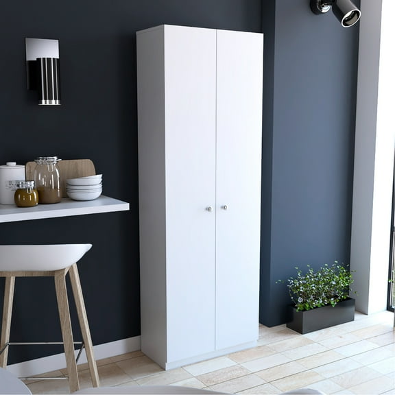 70" High Cabinet With Two Doors And Five Internal Shelves In White - Meets Various Storage Demands Different Rooms Garage, Utility Room, Living Room & Kitchen Easy Assembly 71" H Abundant Interior