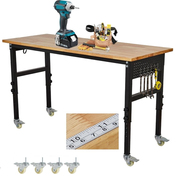 70 In Adjustable Workbench 2200 lbs with Power Outlet Pegboard Wheels and Scale