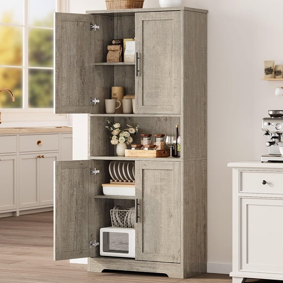 70 In Wardrobe Closet with Doors and Adjustable Shelves Large Storage Engineered Wood for Living Room Gray