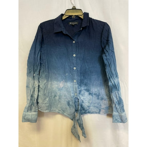 $70 Inc International Concepts Cotton Ombre Tie-Front Shirt Navy Size Medium