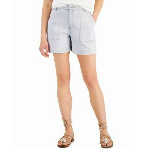 INC International Concepts Womens High Rise Patch Pocket Shorts Light Indigo 2