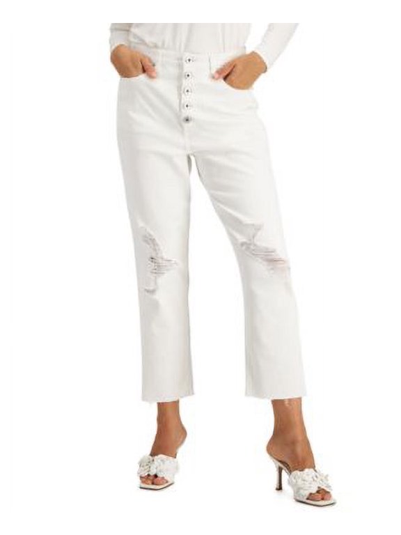 Womens High Rise Ripped Mom Jeans White 6
