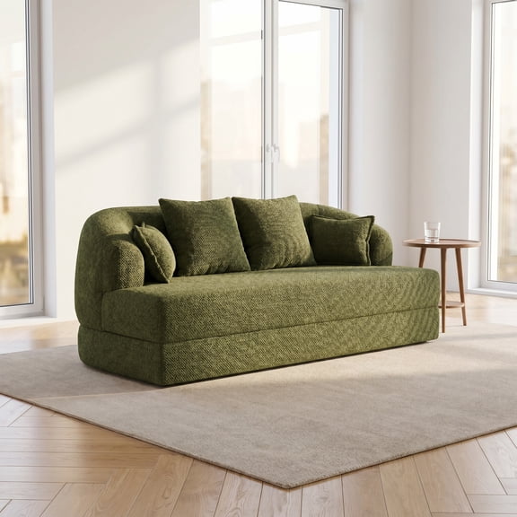 70 Inch 2‑in‑1 Convertible Foldable Sofa Bed Boneless Compressed Sleeper Couch with 4 Pillows Modern Chenille Cloud Sofa for Living Room Apartment Small Space, Multiple colors