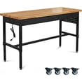 thumbnail image 1 of 70 Inch Adjustable Workbench with Power Outlet, 2500 LBS Heavy Duty Workbench with Hardwood Top, 6-Level Height Adjustable Garage Work Table with Wheels, Rolling Workstation for Workshop, 1 of 9