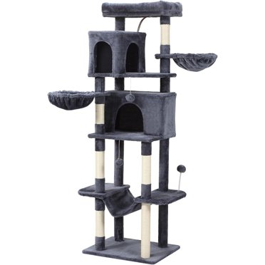70.1 Inch Large Cat Tree Tower - Activity Center With Condo, Hammock & Platforms - Beige, For 1-6 Cats, 58.6 Lbs