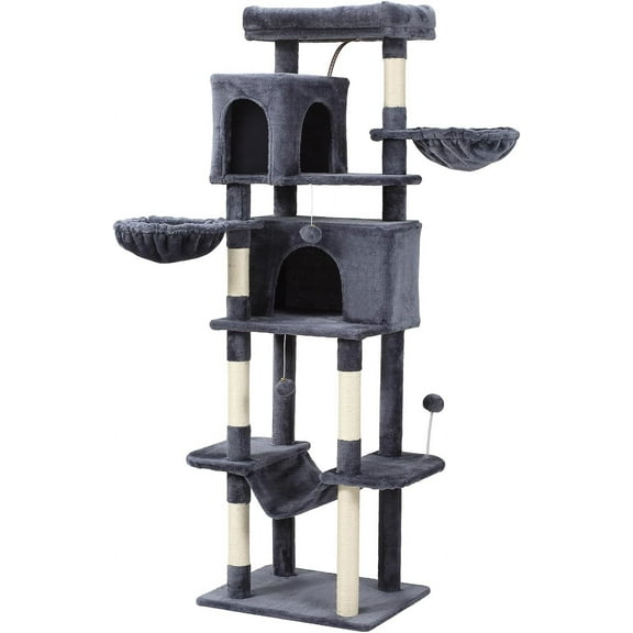 70-Inch Cat Tree,Large Cat Tree Tower with Hammock, Scratching Post, Condo and Multi-Level Cat Tower for Large Cats, Cat Activity Center Playhouse, Dark Gray LCT016