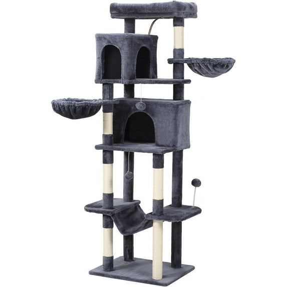 70-Inch Cat Tree,Large Cat Tree Tower with Hammock, Scratching Post, Condo and Multi-Level Cat Tower for Large Cats, Cat Activity Center Playhouse, Dark Gray LCT016