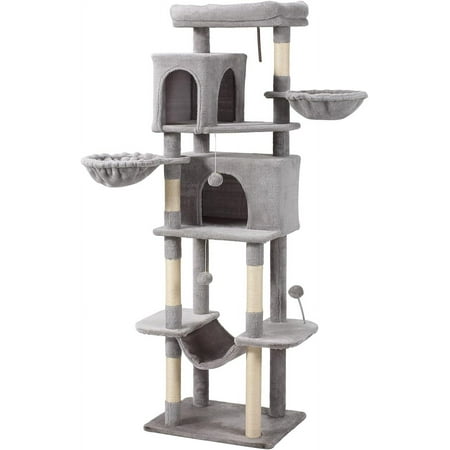 70-Inch Cat Tree,Large Cat Tree Tower with Hammock, Scratching Post, Condo and Multi-Level Cat Tower for Large Cats, Cat Activity Center Playhouse, Light Gray LCT016