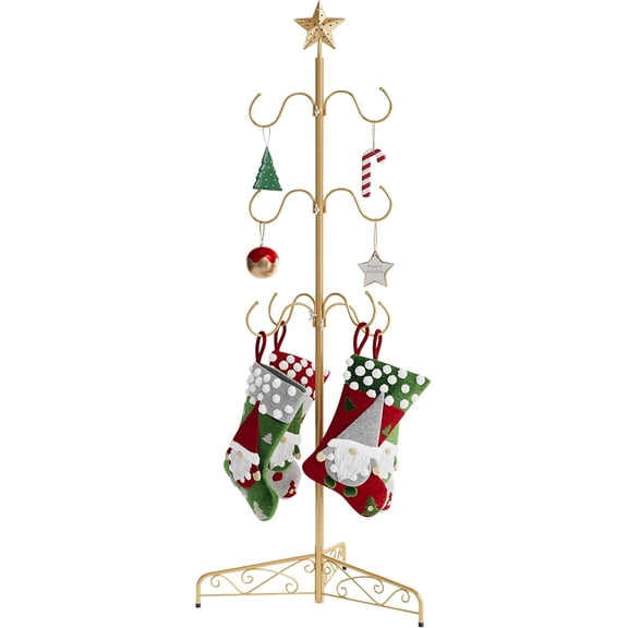 70 Inch Christmas Stocking Holder Stand with 8 Hooks, Adjustable Metal Stocking Hanger Stand for Floor, Xmas Stocking Rack for Holiday Decor, Easy Assembly, Gold