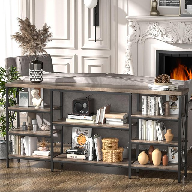 70-Inch Long Farmhouse Console Table - Dark Walnut Brown Sofa Table For Living Room & Entryway