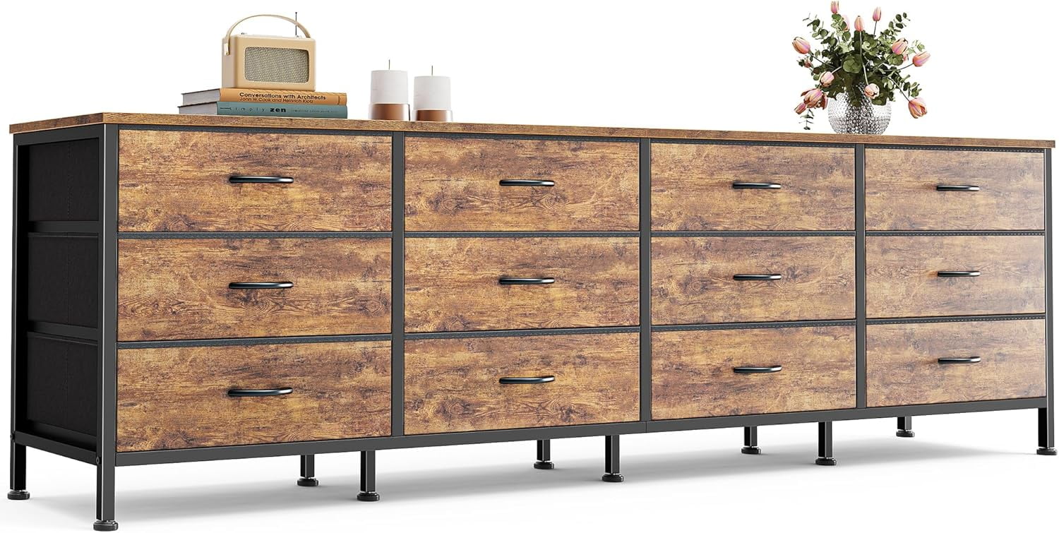 70 Inch Dresser for Bedroom, TV Stand for 65, 75, 80 Inch TV, 12 Drawer ...