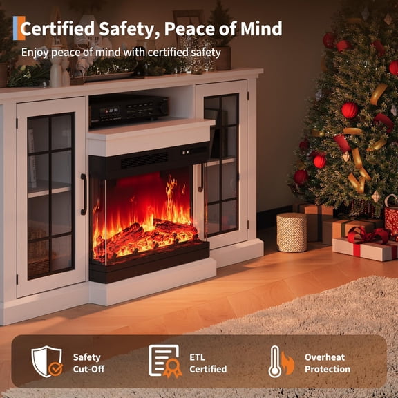 70 Inch Electric Fireplace TV Stand with 36" Insert, 1500W Adjustable Heat, 12 Flame & LED Colors
