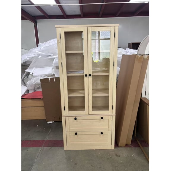 70 Inch Farmhouse Cabinet with Glass Doors and Drawers, Versatile Storage Tall Pantry Cabinet for Kitchen, Dining Room, Bathroom Walnut