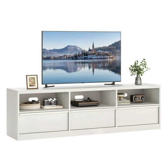 70 Inch Mid Century Modern TV Stand for 75 Inch TV, Wood TV Stand,Entertainment Center,TV Media Console with 3 Drawers & Open Shelves for Living Room Bedroom