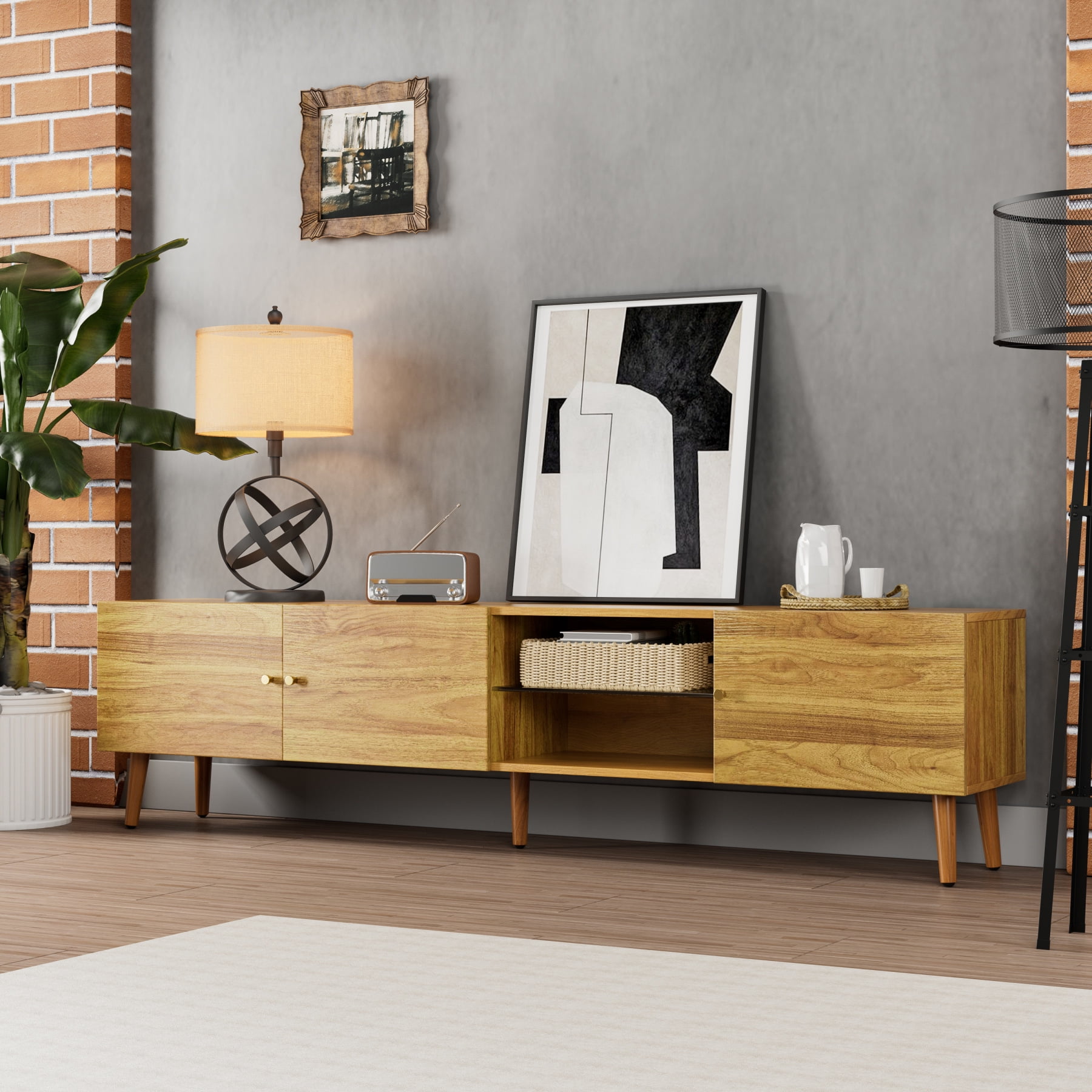 Photo inspiration: 70 Inch Mid Century Modern TV Stand With Storage Cabinets Photo Inspiration