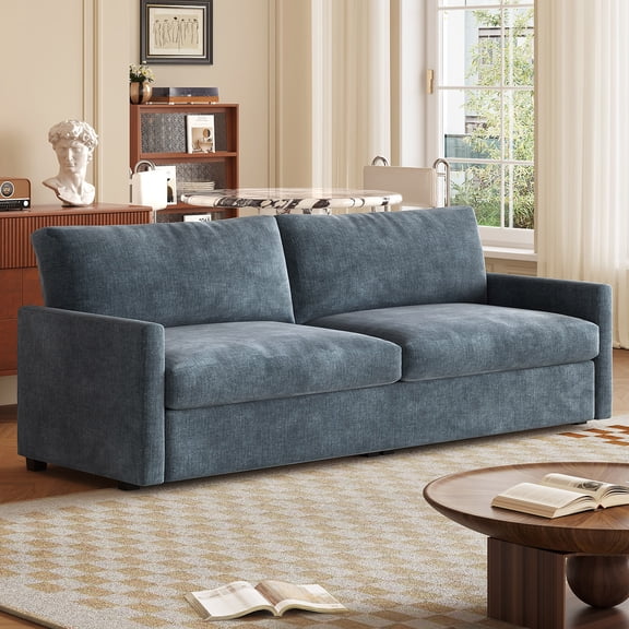 70 Inch Modern Velvet Sofa Couch, Mid-Century Upholstered 3-Seater Loveseat with Thickened Cushions and Sinuous Spring Support, Comfy Living Room Settee with Stable Legs, Blue
