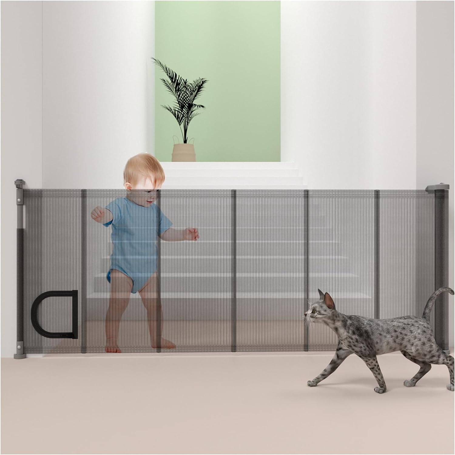 70 Inch Retractable Baby Gates, 34" Tall, Mesh Extra Wide Baby Gate