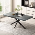thumbnail image 1 of 70 Inch Retro Rectangular Stretch Dining Table, Stone Top and Black Relief Plate, Black Fine Sand Cross Iron Foot Base Dining Table with Storage Box, Black, 1 of 9