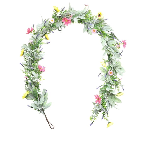 70 Inch Spring Summer Garland, Artificial Wildflower Greenery Garland with Daisies & Lavender, Not Withering Floral Vine for Wedding, Baby Shower, Mantle, Table Centerpiece & Home Decor