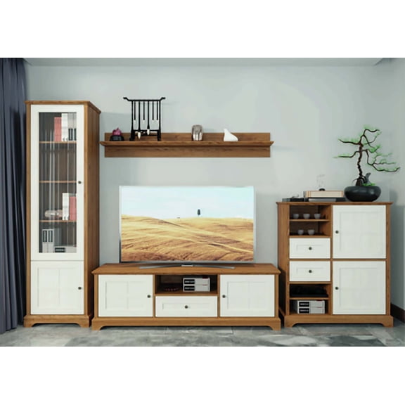 70" Inch TV Stand Entertainment Center Console for TVs up to 75 and with a Neutral Palette and Uncomplicated Forms, with a Touch of Country Style, Perfect for Your Living Room or Bedroom.